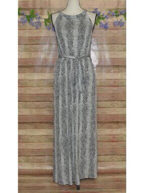 Lane Bryant Maxi Dress Size 14W 16W Tie Black White Animal Print Jersey Knit